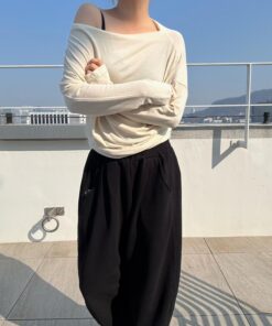 NO牌一字領長袖t