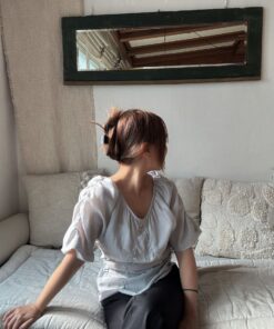 LI牌V領縐接中袖上衣