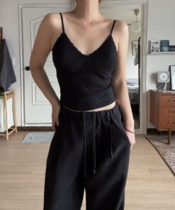 小花邊連pad縐布背心