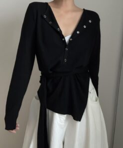 T牌啪鈕連腰帶針織